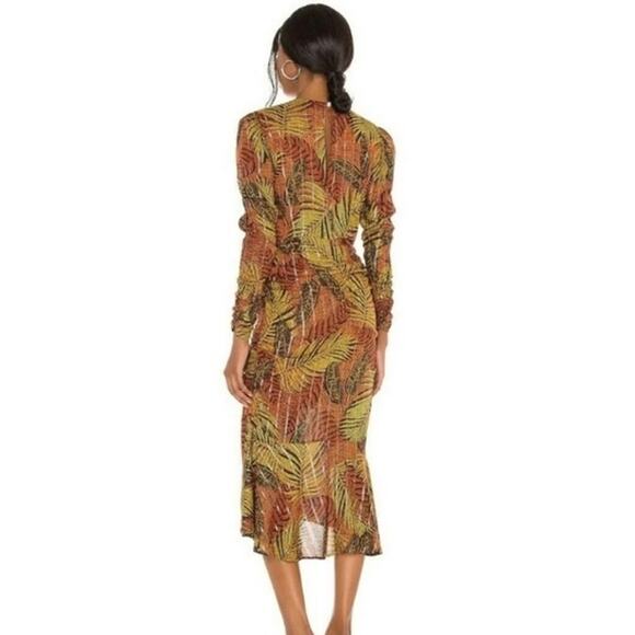 Le Superbe Orange Tropical Palm Print Crosby Ave Long Sleeve Midi Dress - Picture 3 of 11